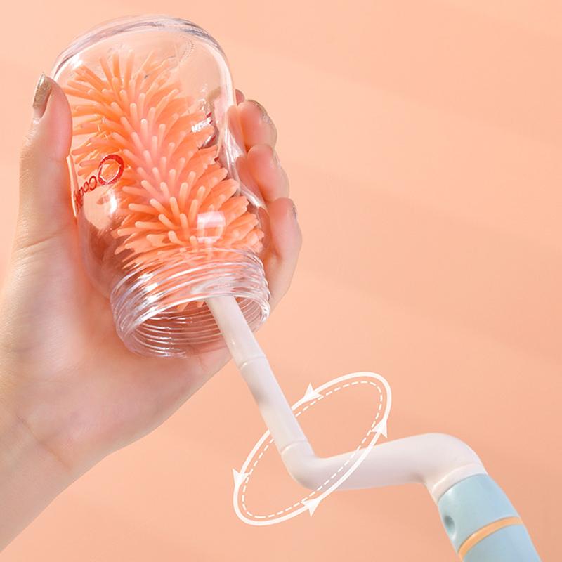 Spazzola per biberon in silicone per bambini Spazzola per pulizia con manico lungo Combinazione di stendibiancheria Set di spazzole per bottiglia di pulizia rotante a 360 gradi