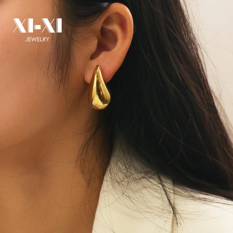 European and American INS Style Stainless Steel Water Drop Gold Ear Studs