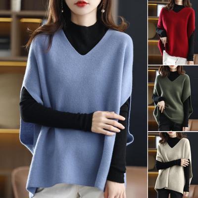 V-Neck Batwing Version Solid Color Thick Vest Sweater Women Autumn Winter Oversized Sleeveless Knitwear Daily Clothing
