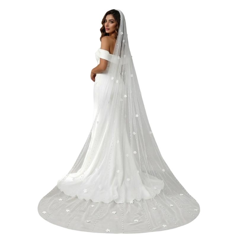 Romance Beaded Bridal Veils Long U Shape Chapel Train Veils For Bride Beach Church Wedding And Special Event Photoshoots