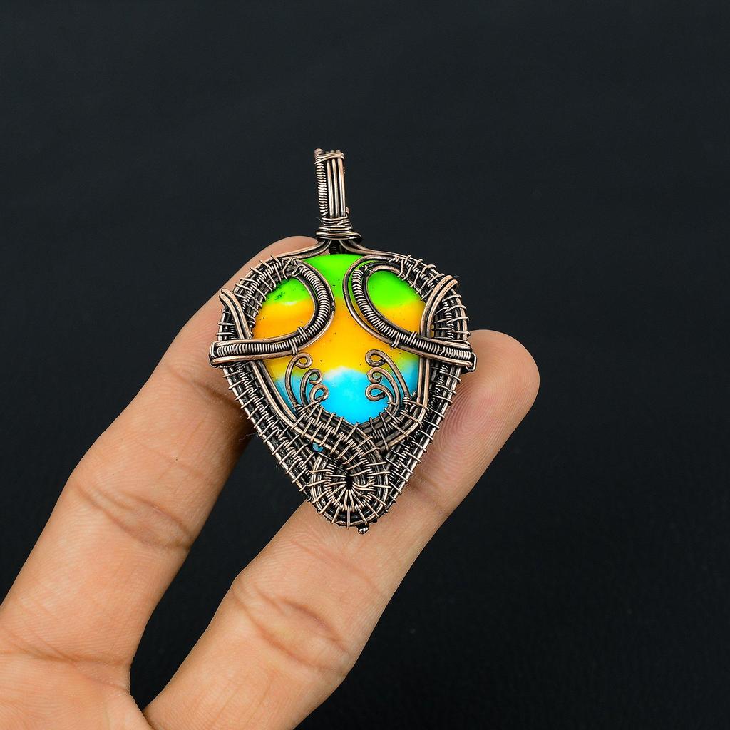 Multi Color Druzy Pendant, 999 Copper Wire Wrapped Gemstone Jewelry, Handmade Pendant, For Mother Day