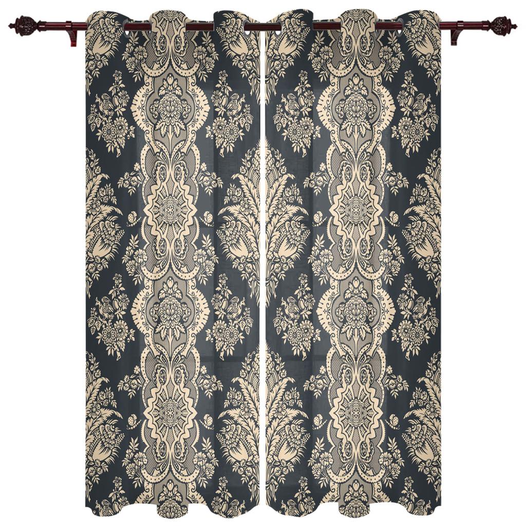 Black Baroque Pattern Window Curtain For Living Room Bedroom Luxury Home Kitchen Decor Items Curtains