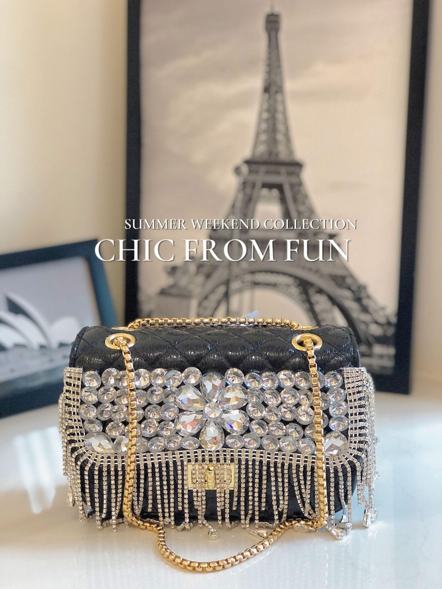 New Lingge Xiaoxiang Fengliu Su Bag Trendy Fashion Versatile Diamond Set Single Shoulder Cross Shoulder Square Bag чёрный