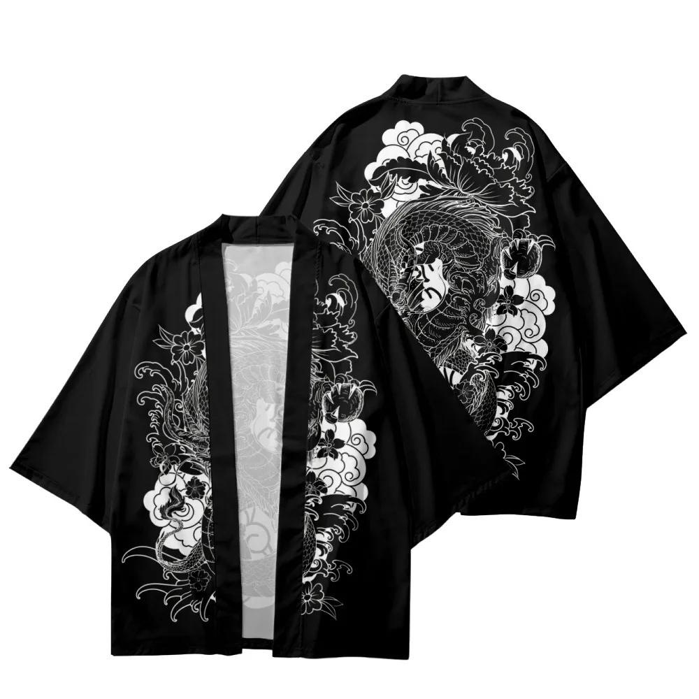 Dragon Print Loose Cardigan for Men and Women Japanese Streetwear Harajuku Haori Kimono, Cosplay Top Shirts