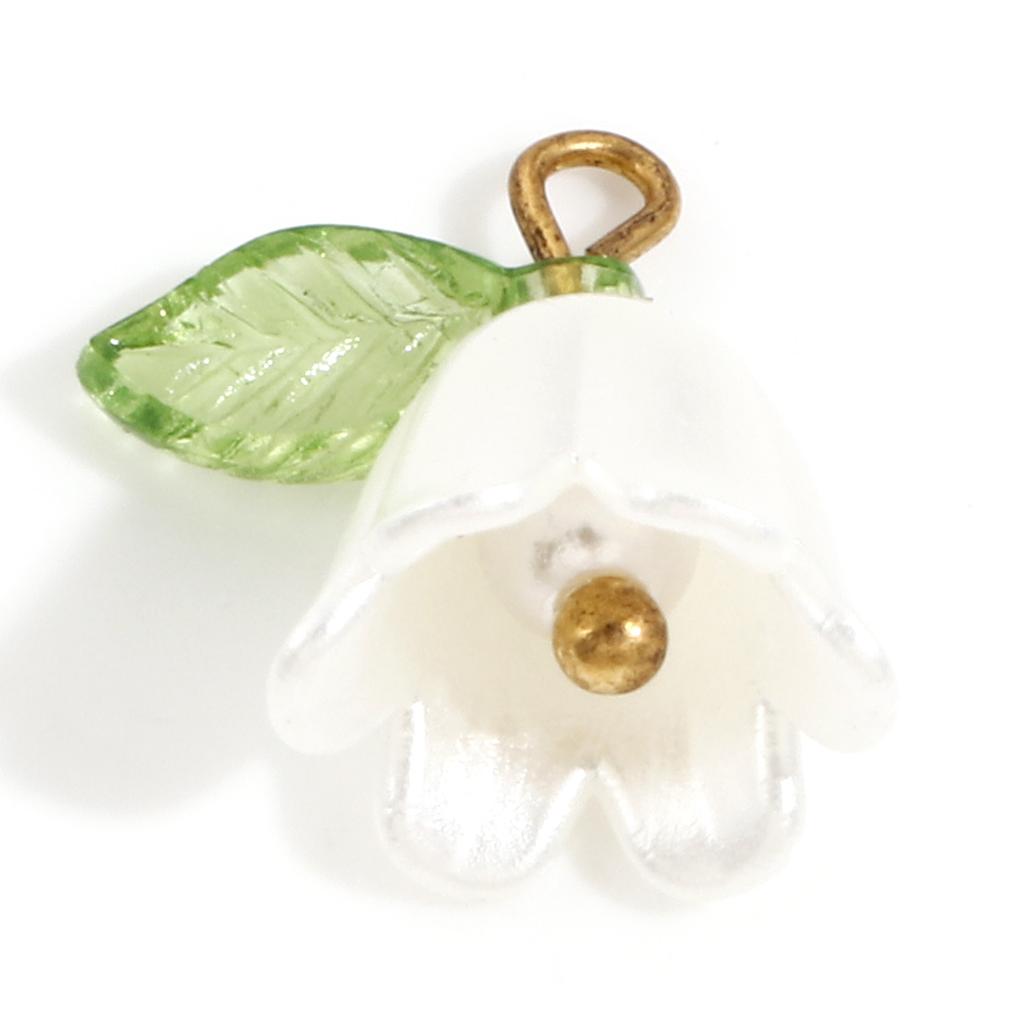 10PCs Multicolor Resin Charms 3D Lily Of The Valley Flower Gold Color Metal Pendants DIY Earrings Women Jewelry 14.5mm x 14mm