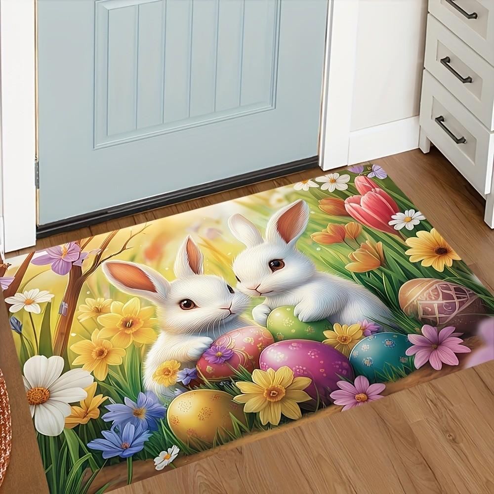 Cartoon Easter Bunny Door Mat Egg Flower Anti Slip Mat Rabbit Floor Mat  Wet Areas