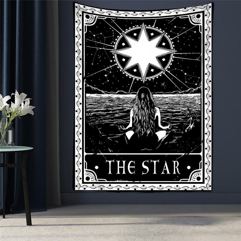 Black Tapestry Wall Hanging Psychedelic Sun Tarot Hippie Astrology Background  Room Boho Decor