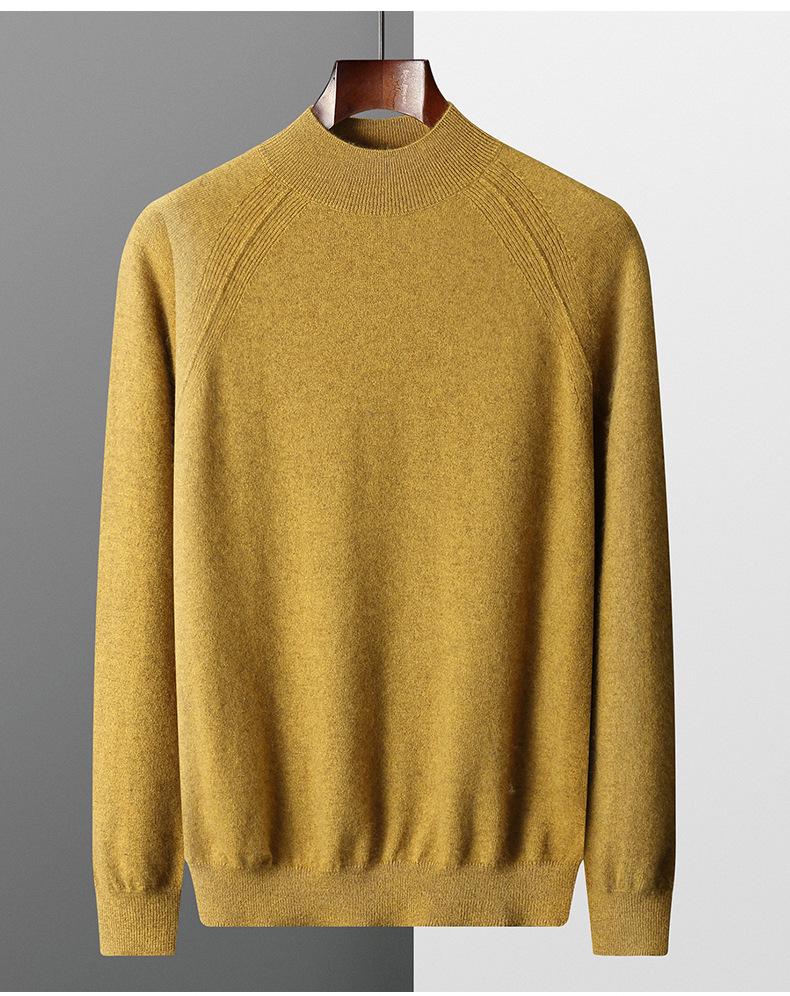 Men's Solid Color Cashmere Raglan Sleeve Sweater - Fall/Winter Half-High Neck, Versatile and Pure.