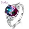 Damen Schmuck S925 Silber Ringe Weiß Rosa Hellblau Champagner Zirkonia Oval Ehering