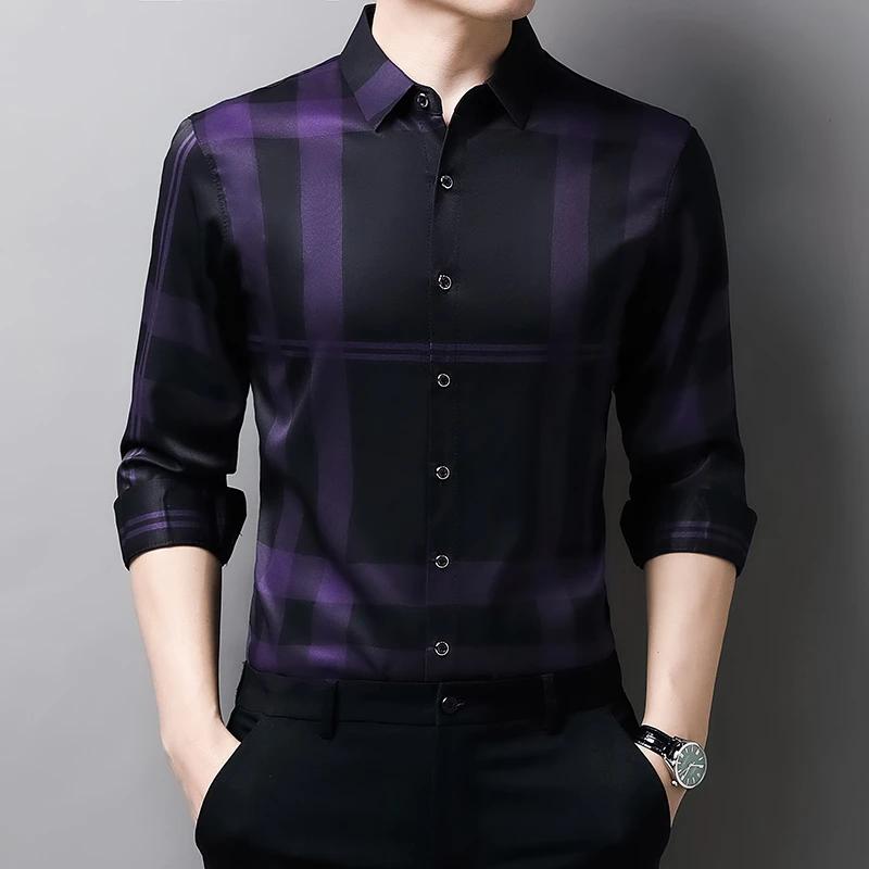 New Men's Casual Printed Long Sleeved Lapel Shirt for Spring and Autumn Fashion Comfortable Wrinkle Free Top Without Ironing