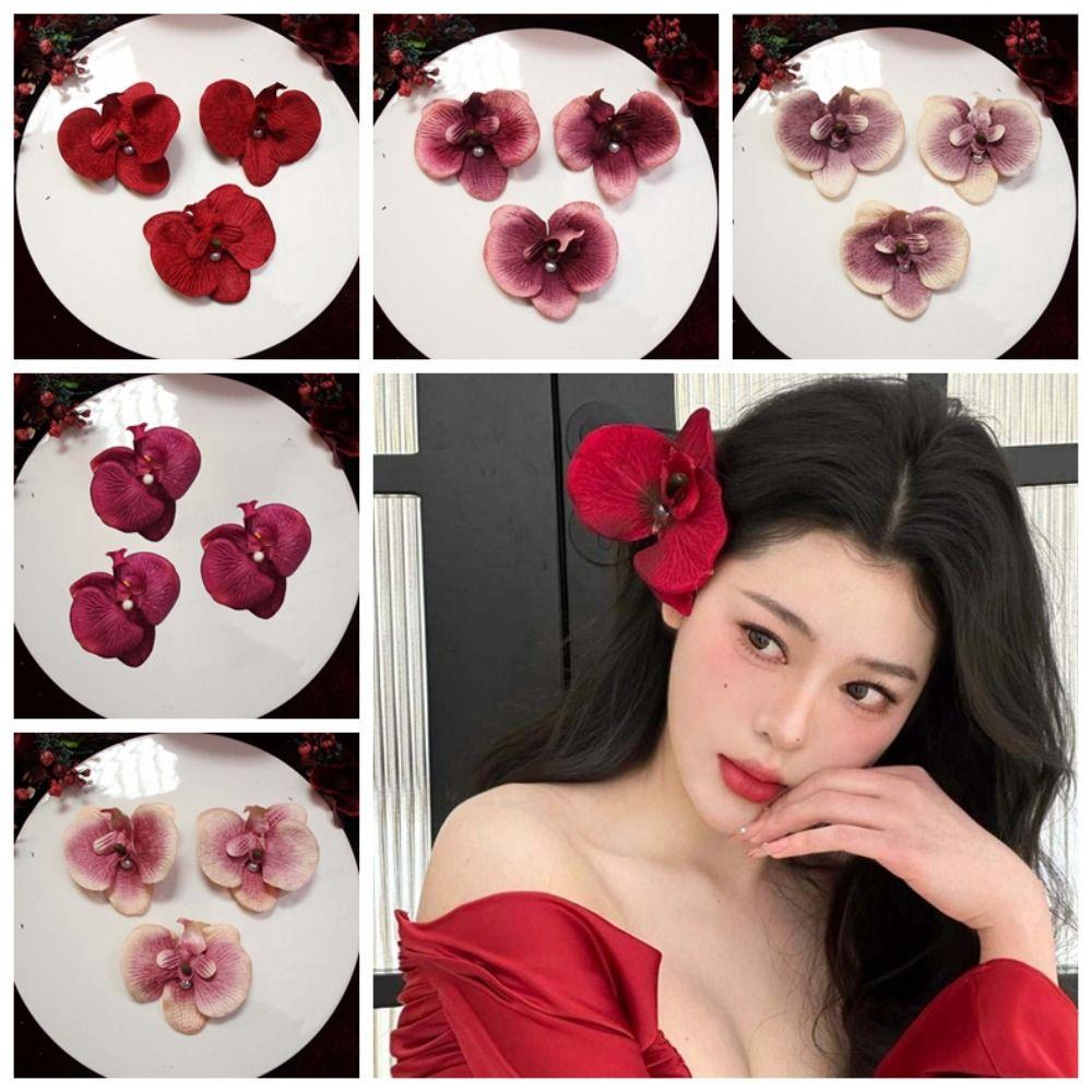 3pc/set Pearl Bride Flower Side Clip Sweet Chinese Style Hairpin Butterfly Orchid Hair Clip  Beach