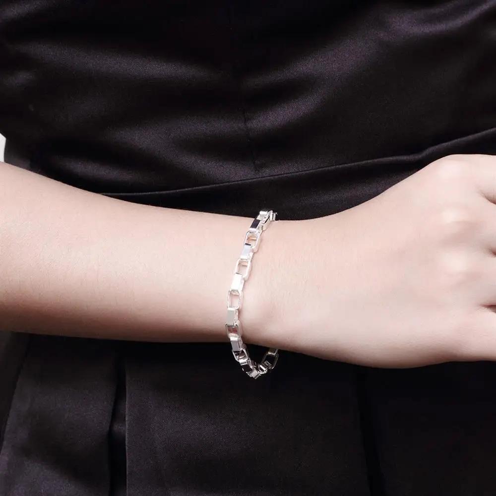 925 Sterling Silber Klassische Lange Quadratische Gliederketten Armbänder Für Damen Herren Mode Party Hochzeit Accessoires Schmuck Weihnachtsgeschenk