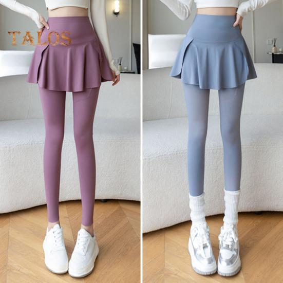 Damen Yogahose mit Fake-Tow-Piece-Rock, Patchwork, Skinny-Kompression, hohe Taille, Telefontasche, Po-Lift, Anti-Exposure, nahtlos, Sport, Fitnessstudio, Joggen