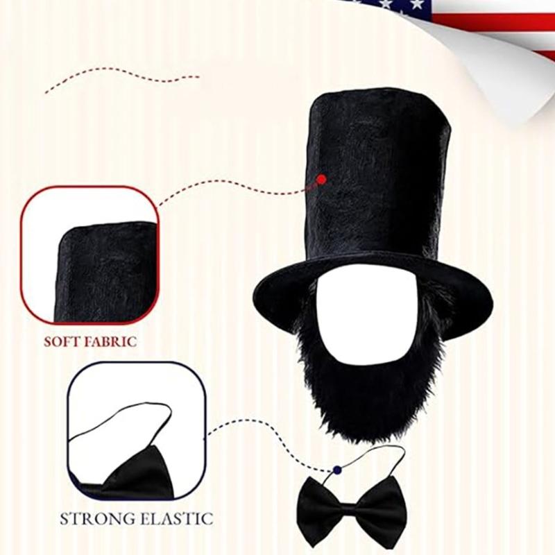 Abrahams Lincolns Costume Accessories Beard Mustache Top Hat Necktie Presidents Day Costume Halloween Cosplay Costumes