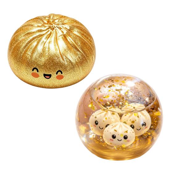 Steamed Bun Stress Ball, Soft TPR Dumpling Squeeze Toy with Mini Bun Inside, Slow Rising Fidget for Adults