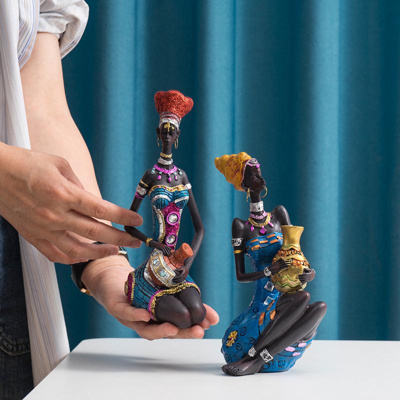 Resin Ethnic Style Ornaments African Women Sculptures People Figurines Office Desktop Living Room Home Decor Friend Gift