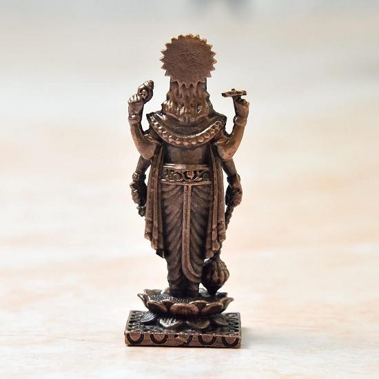 Handmade Copper Vishnu Idol | 2.5 Inch | Patina Antique Finish | Hindu God Murti for Pooja, Temple, Spiritual & Home Décor | 1 Pc