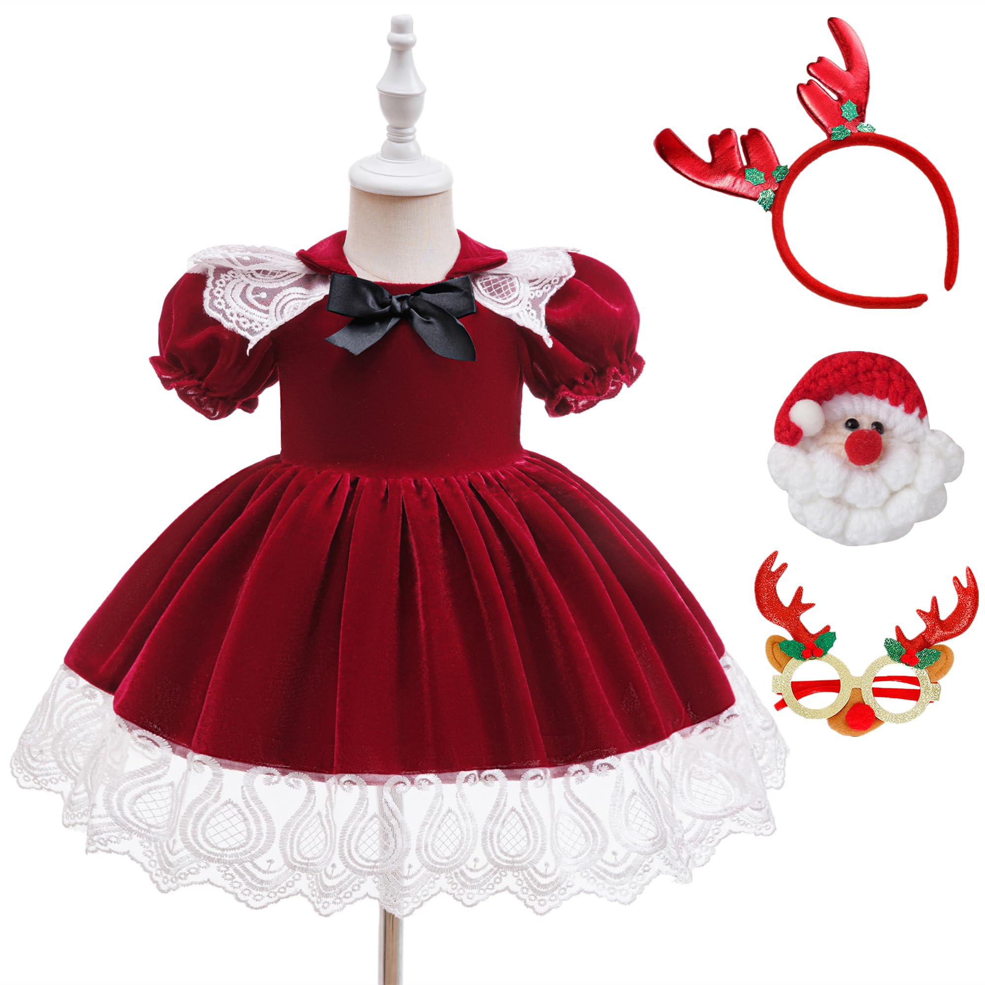 

Christmas Cosplay Dress for Includes and Deer Cute Costume for Parties and Princess [SUBTRY] Girls, 4-Piece Set, Dress, Headband, Decorations,