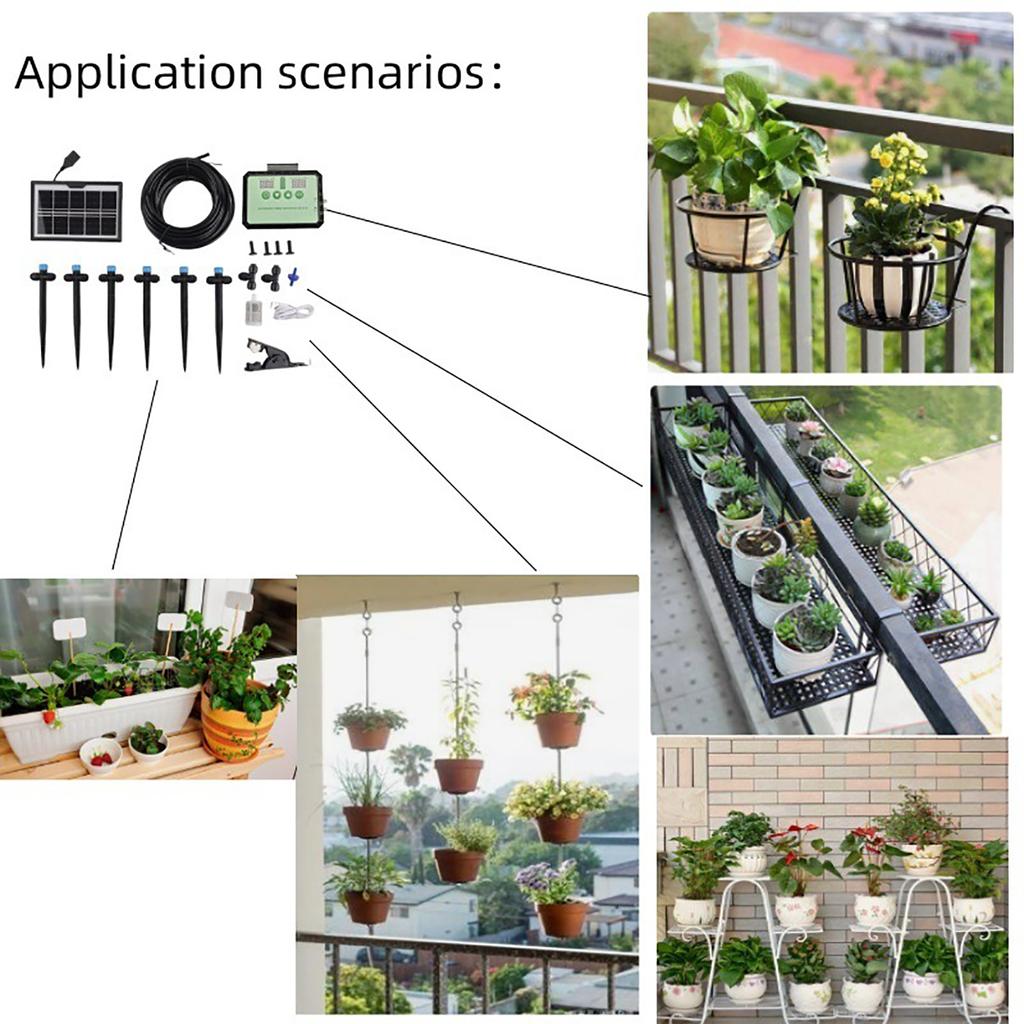 Solar   Automatisches Tropfbewässerungssystem für Pflanzen Innen Außen Garten mit Timer Regenwassersammler   Düse   Kit