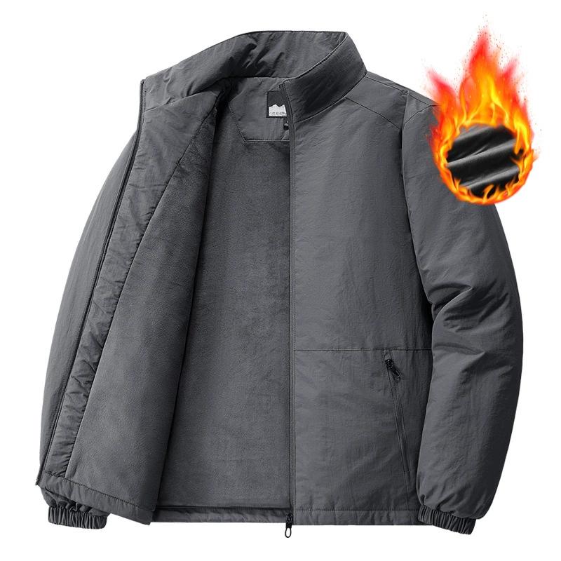 Jacke, Herren Plus Samt Dicker Mantel, Groß Lässig Stehkragen, Lockere Passform