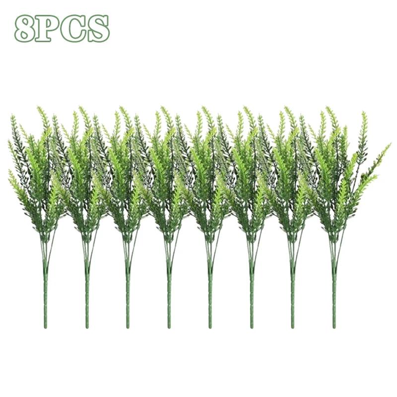 2-16PCS 5 Prong Lavender Artificial Flowers UV Resistant Fake Plant for Outdoor Garden Decor Faux Plastic Flower Home Decoration