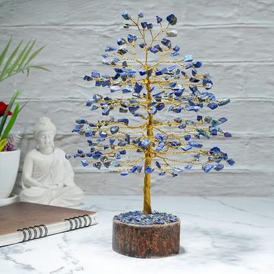 Lapis Lazuli Bizarní výzdoba domova Výstavní předměty pro štěstí Peníze Křišťálový strom Dárkové předměty Dekor do ložnice Svatební dárek, zlatý drát, 25,4 cm