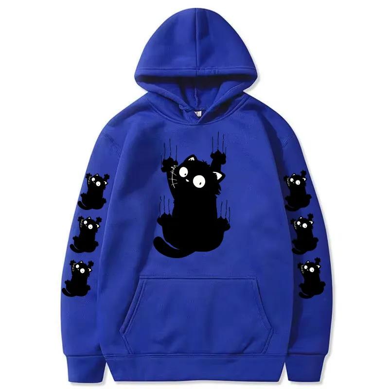 Autumn Winter Women Funny Cat Print Hoodie Casual Drawstring Hooded Long Sleeve Pocket Sweatshirt Cat Women's Clothing