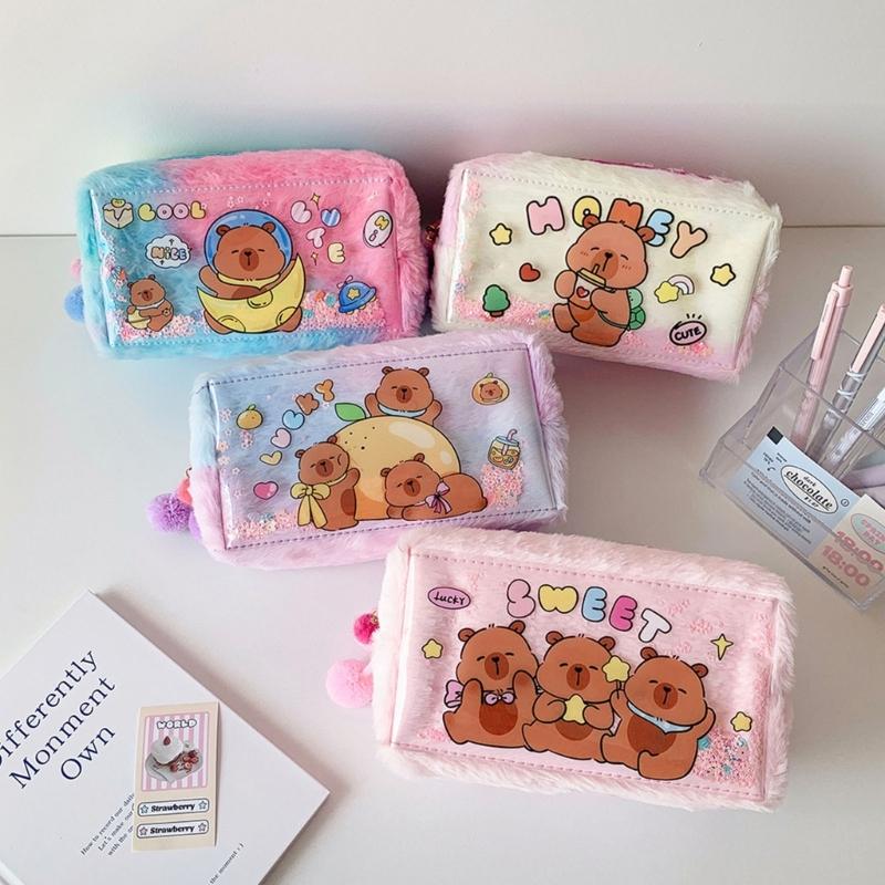Plush Animal Pencil Case Large Capacity Pencil Pouches Zippered Closure Pen Organiser Bag For Office School Supplies
