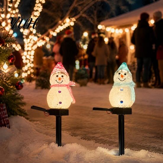 LED Decorative Lawn Ornament Solar Snowman Pathway Lights, Outdoor Waterproof Ground Stake with Resin Landscape Lamp Light, Garden Light for