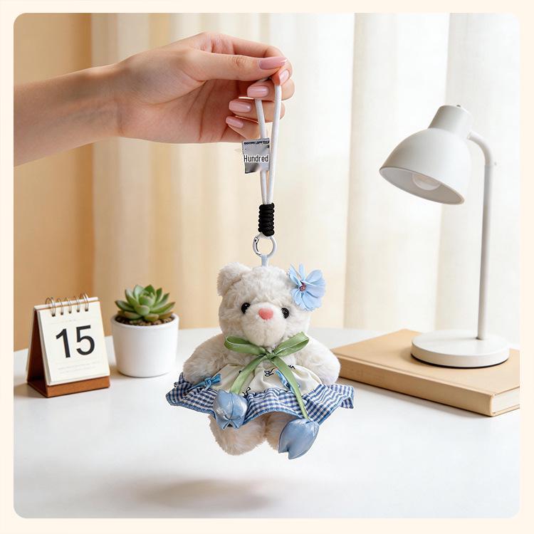 Adorable Little Bear Plush Pendant for Girls' Bags – Moe Style Doll with Flower Skirt Keychain Gift