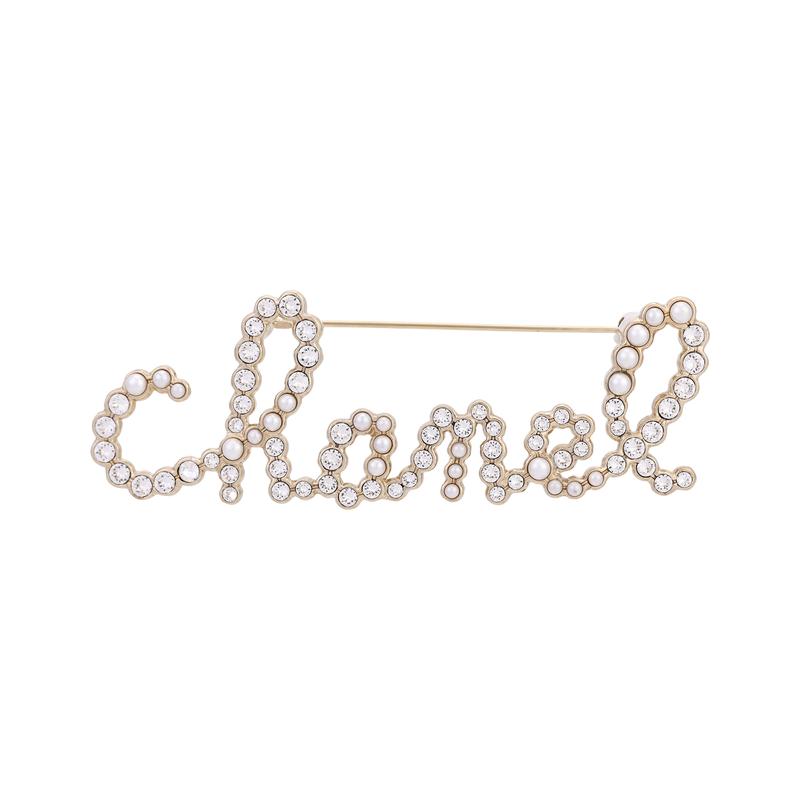 CHANEL letter gold rhinestone brooch women's gold