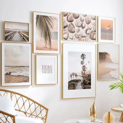 Sunset Beach Coconut Tree Bridge Shell Bird Wall Art Picture Living Room Decoration Oil Painting Nordic Posters and Printmaking