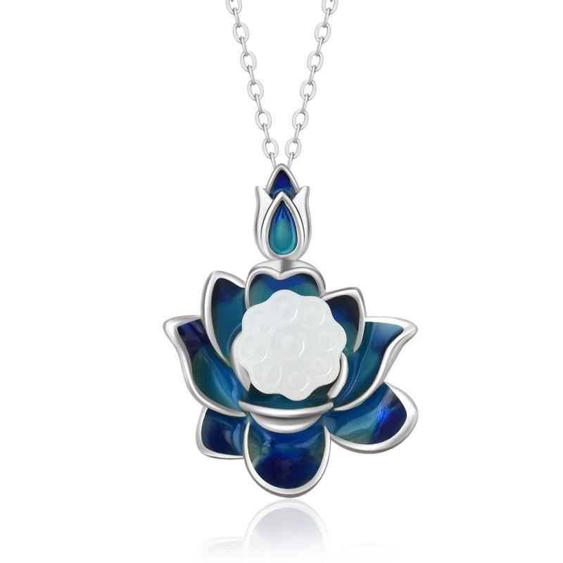 Elegant Enamel Lotus Pendant Necklace For Women Featuring Vintage Floral Design In Titanium Steel