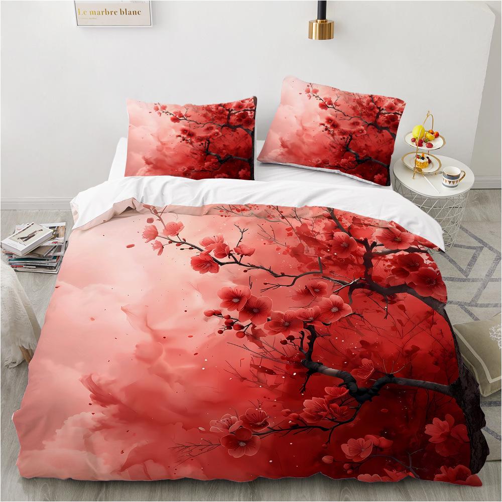 Bedding Set Digital Print Comfortable Duvet Cover for Home Bedroom Decoration, 1 Duvet Cover and 2pillowcase with Zippers