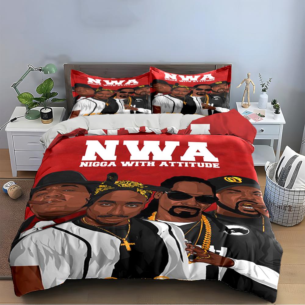 Hip-Hop Style NWA Printed Bedding Set Bedding set (1 duvet cover, 2 pillowcases, duvet not included)