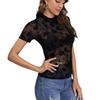 Women's Elegant Mesh Stand-Up Collar Flocking Print Short-Sleeve Top (2025)