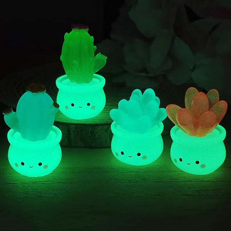 Mini leuchtende Kaktusfiguren, Ornamente, Kunstharz, Kaktus-Serie, Bonsai-Dekor, kreatives Zuhause, Mikro-Landschaftszubehör, Auto-Ornament