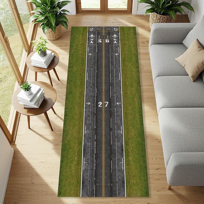 Green Lawn Airplane Runway Runner Rug Children's Game Climbing Mat Living Room Bedroom Bedside Sofa Edge Home Decoration Mat