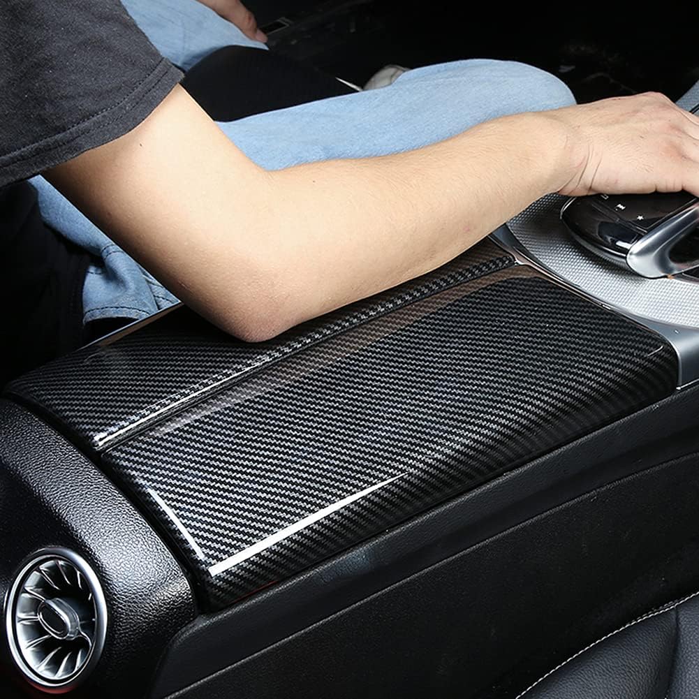 Interior Center Console Armrest Storage Box Protective Cover Trim For Mercedes Benz C Class W205 GLC Class X253 Accessories 2015- (Carbon Fiber