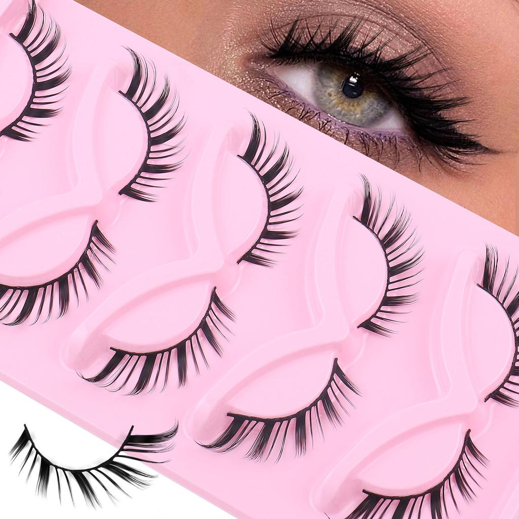 5 Pairs Of Oblique Flying Fox False Eyelashes, Natural Thick Curled Eyelashes, Simulated Cat Eyelashes