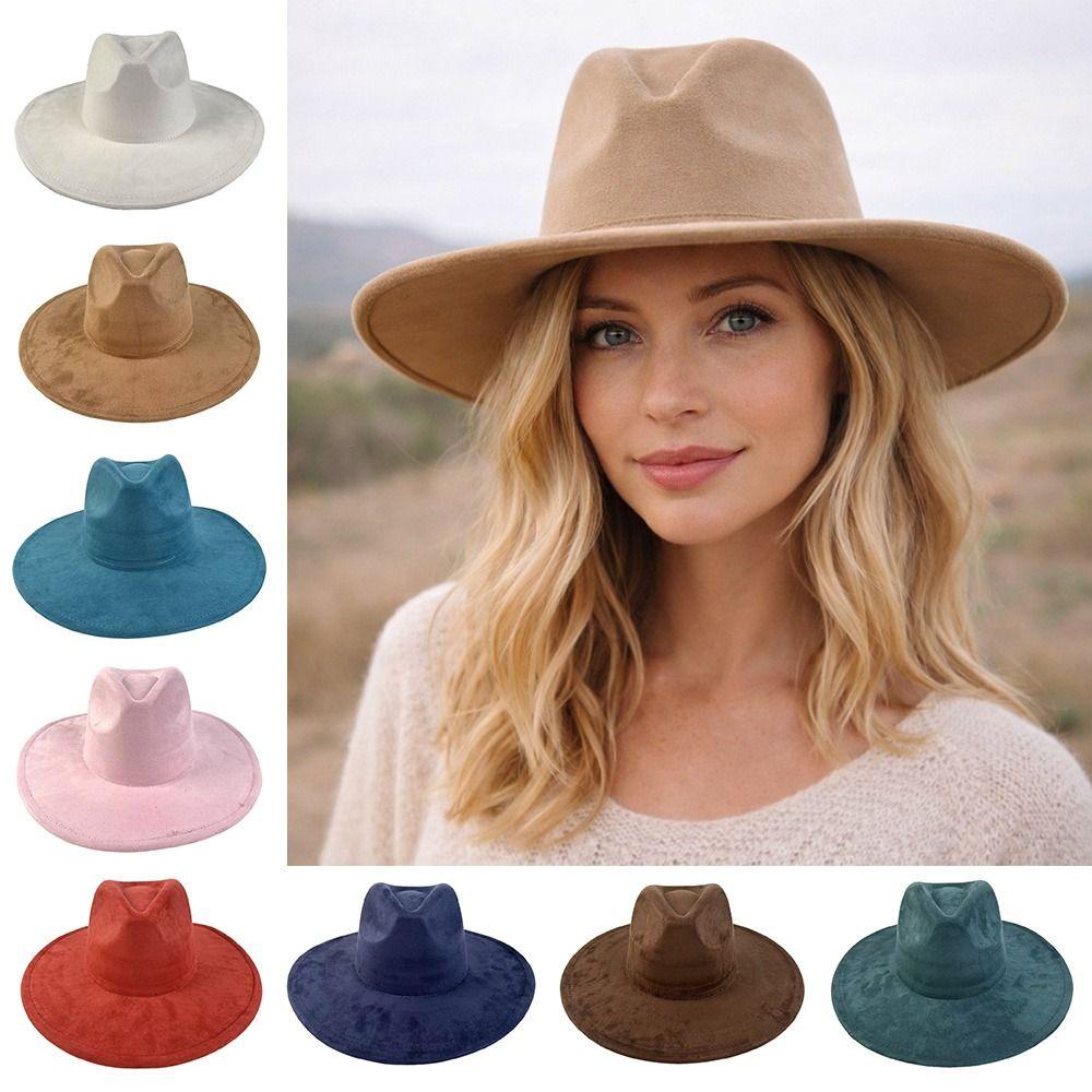 Artificial Suede Western Cowboy Hat Mujer Style Felt Jazz Hats New Roll Brim Cowgirl Cap Men Women