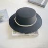 Pearl Chain Flat Top Top Hat Women's Autumn and Winter Warm Woolen Felt Hat Celebrity Retro British Small Fragrant Shopping Fashion Hat