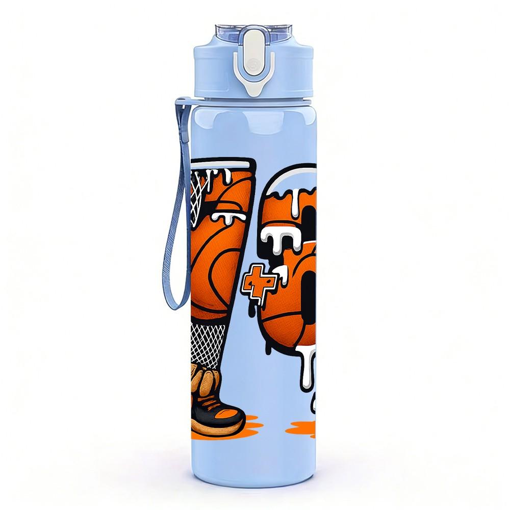 1PC Two Stacked Basketball Character 750ml Color Plastic Sports Water Bottle Leakproof Flip Straw Lid Suitable for Sports Office Home Use
