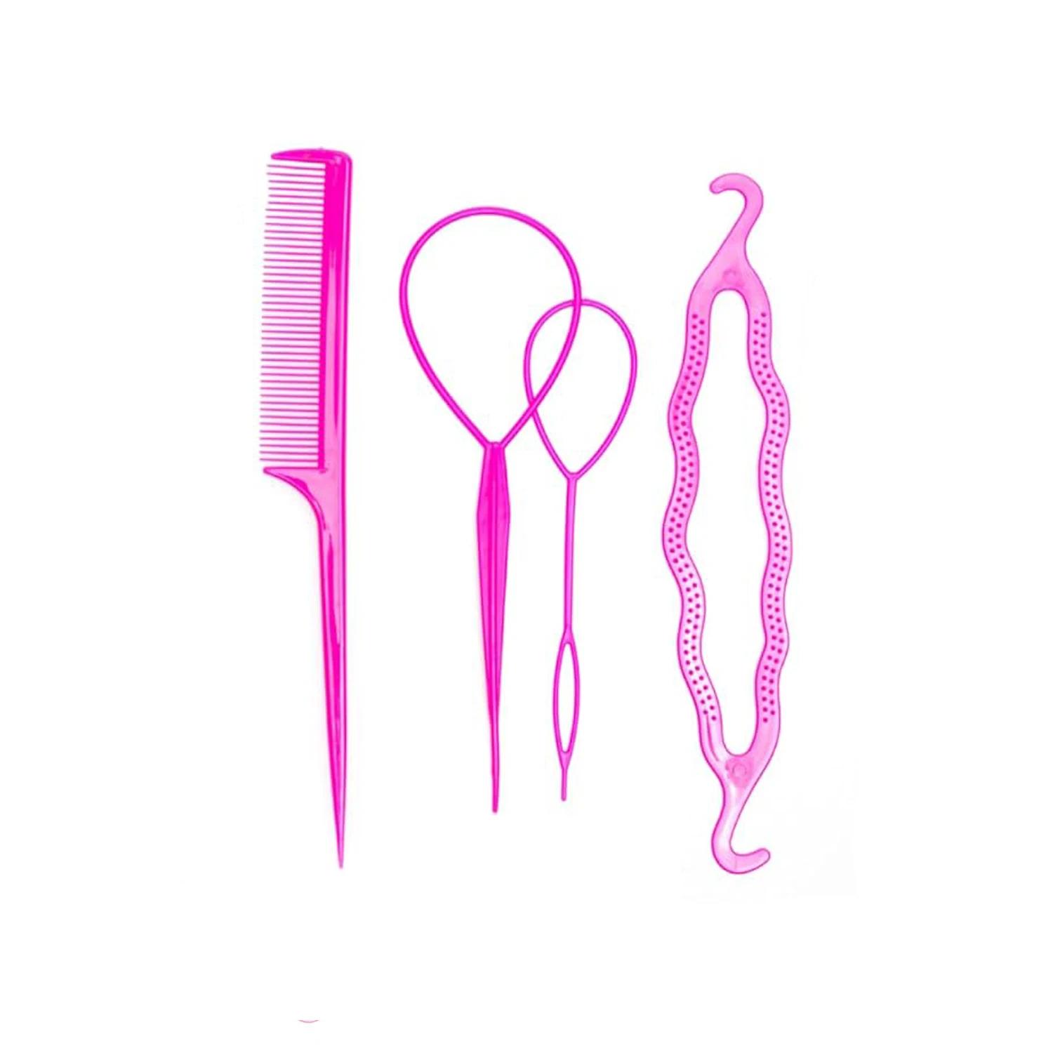 

Набор из 4 предметов: подставка для волос, выпрямитель для волос, расческа, набор инструментов для укладки волос, плетеный бублик, аксессуары для ухода за волосами. розы красного