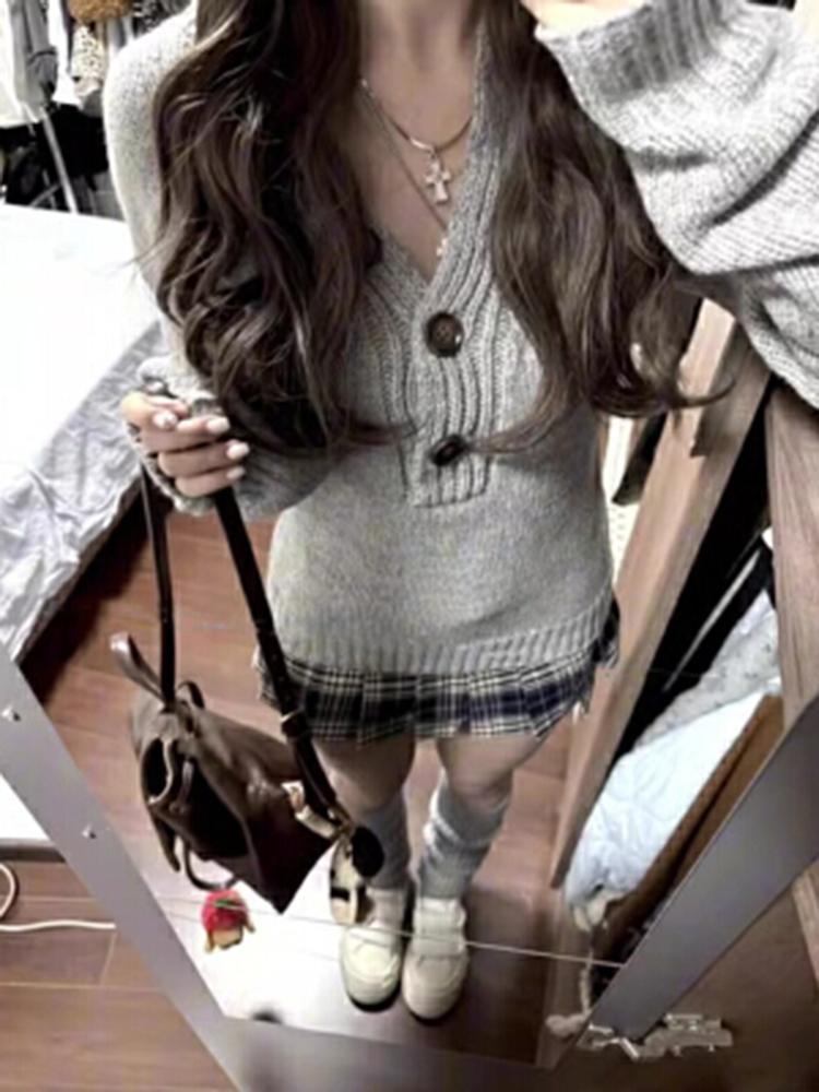 2KWEIRD Damen Grau Langarm Strickpullover Spice Girls Slim Pullover Herbst Winter Neu Bequeme Lässige Pullover