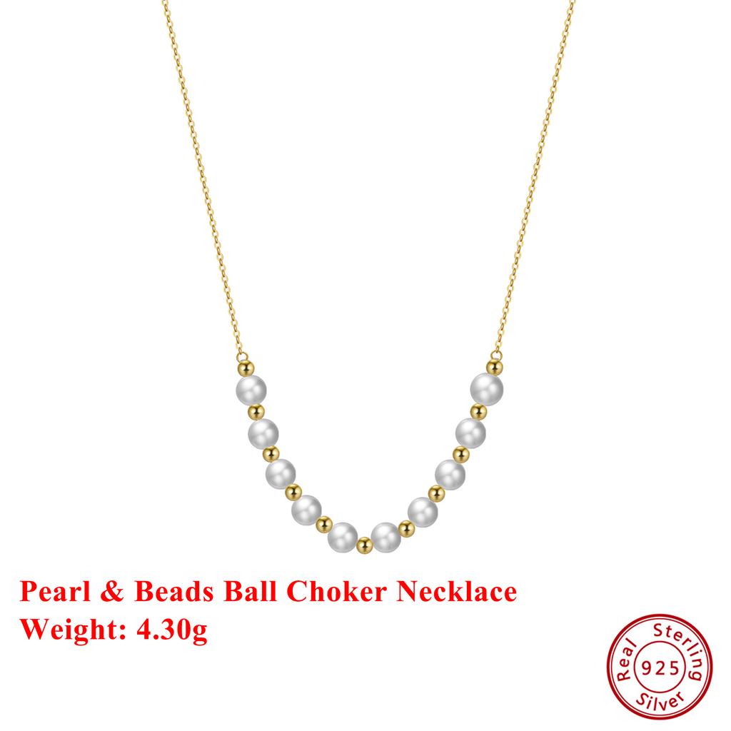 Effie Queen High Quality 925 Silver 14k Gold Round Pearl Choker Necklace Natural Jewelry for Women Wedding Party Banquet GPN23