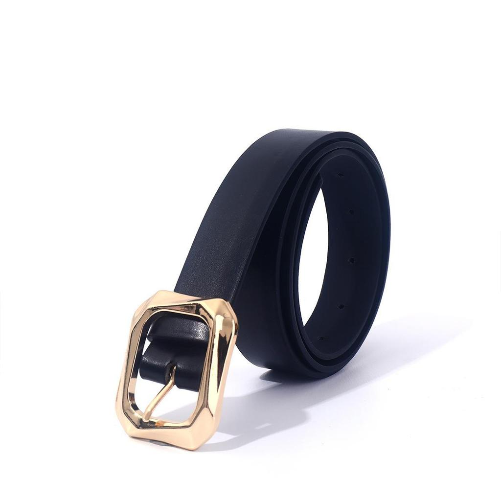 Korean Style Women's PU Leather Belt with Irregular Square Buckle - Solid Color Waistband for Casual & Commuting Outfits