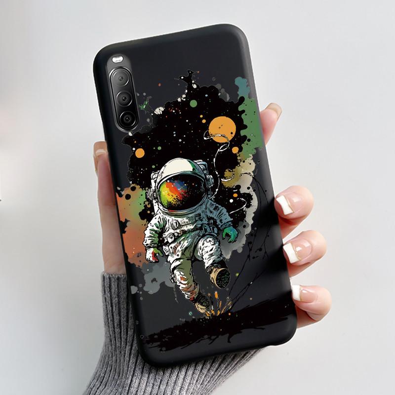 Fodral För Sony Xperia 10 II / 10 III Mobilskal Estetiskt Mode Söt Katt Astronaut Svart Silikon Mjuk Stötdämpande Baksidesskydd
