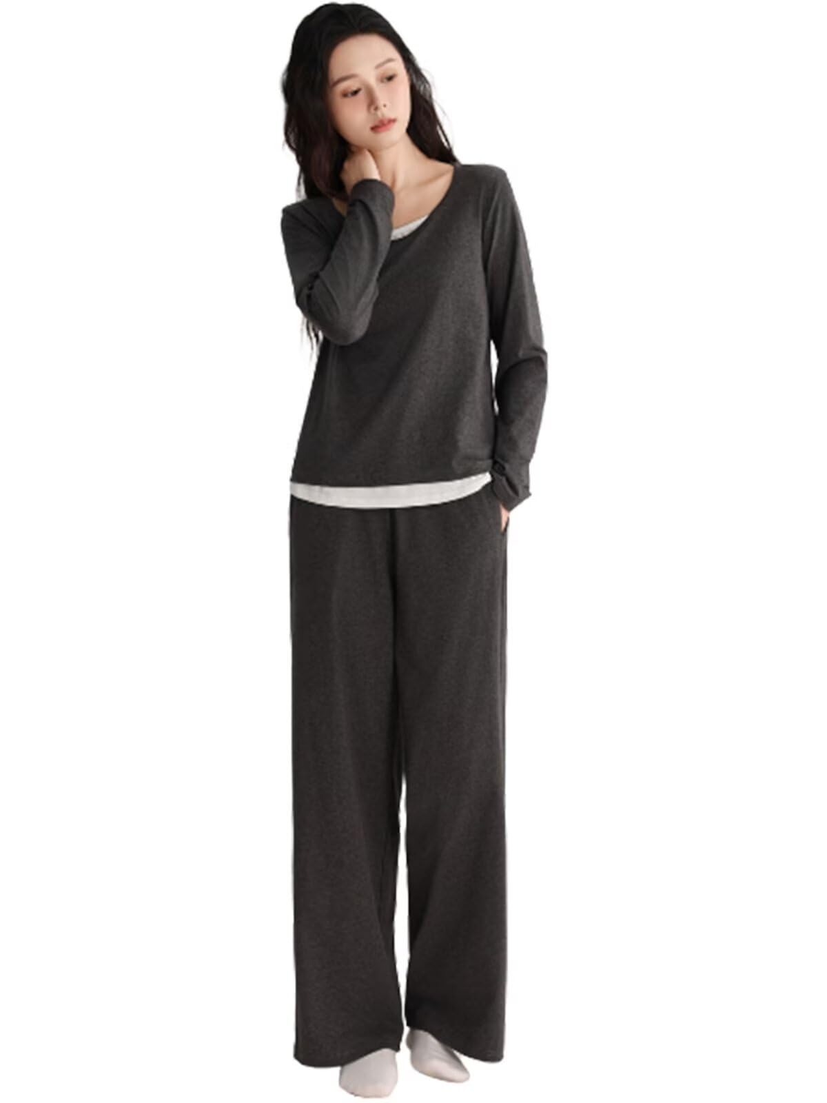 

Cotton Long Long Top and Bottom Loose Size 230 [WULFUL] Women s Pajamas, Loungewear, Sleeves, Pants, Set, Loungewear, Spring, Summer, Autumn, Fit, сірий колір
