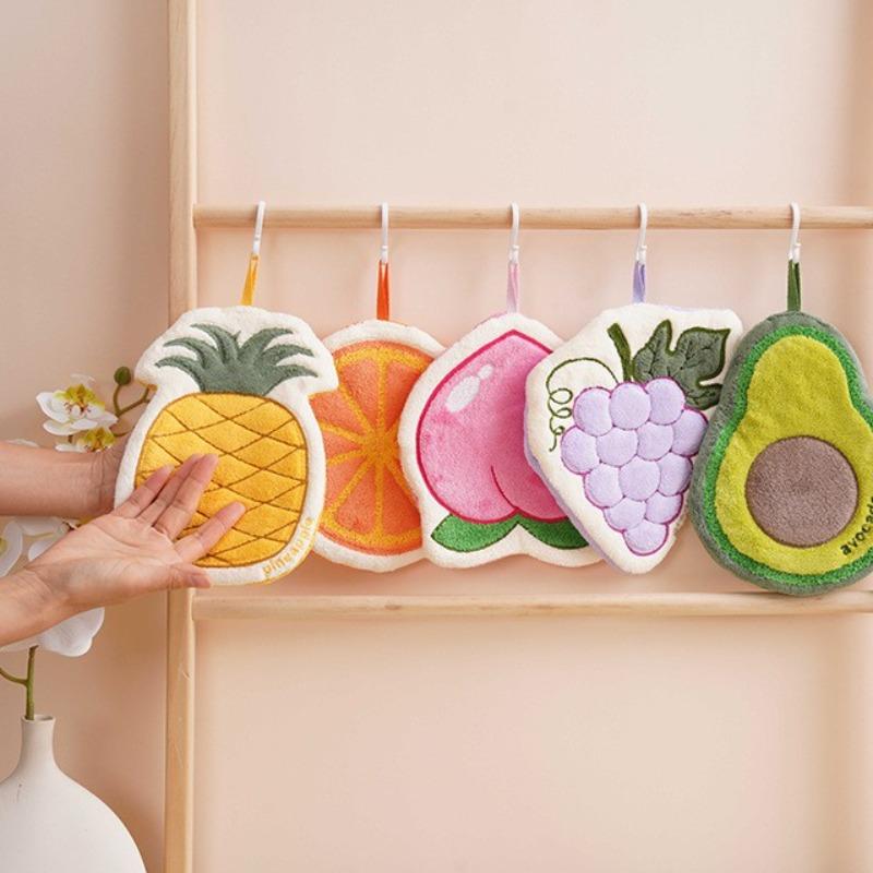 Coral Velvet Hanging Fruit Hand Towel Simplicity Household Creative Cartoon Fruit Towel Not Drop Hair Soft Thick Absorbent Towel